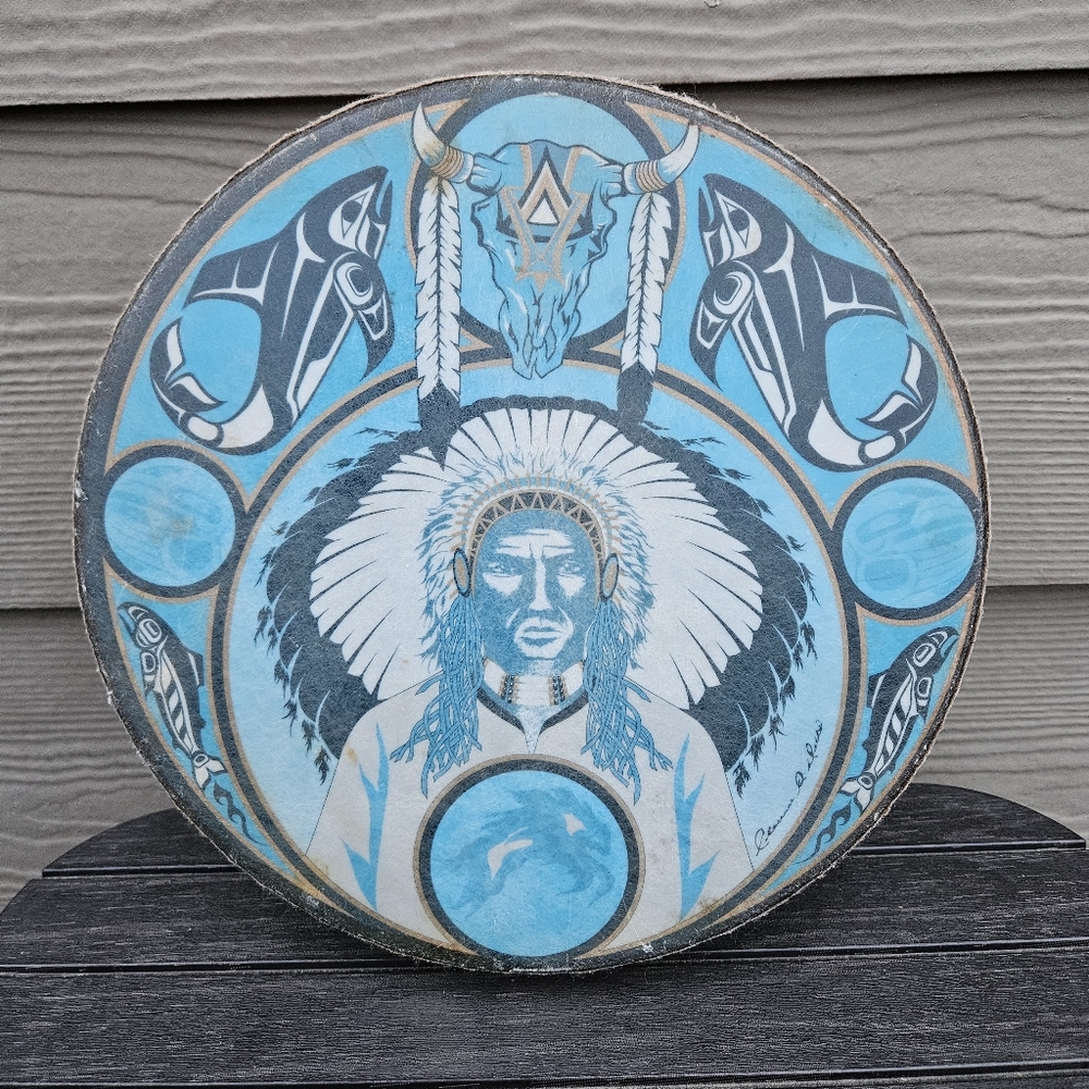 Clarence A Wells Northwest Coast Native American Haida Whale Prayer Hand Drum